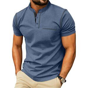 Mens Short Sleeve Henley Shirt Cotton Button Casual Summer Pocket Tee Top